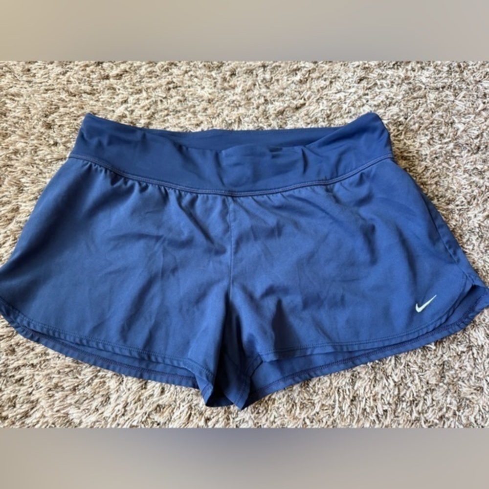 Nike Women's Deep Blue Athletic Shorts with White Swoosh